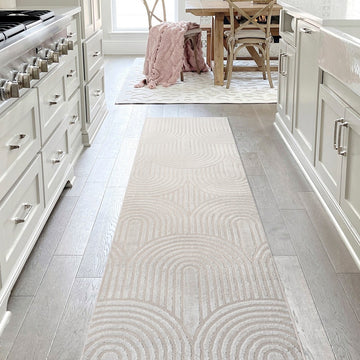 Pastel MidCentury Art Deco Striped Arches Two-Tone High-Low Area Rug